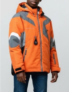 Obermeyer Orb Jacket Boys Sz 8 Sunrise Orange Waterproof I-Grow Hood Snow Ski